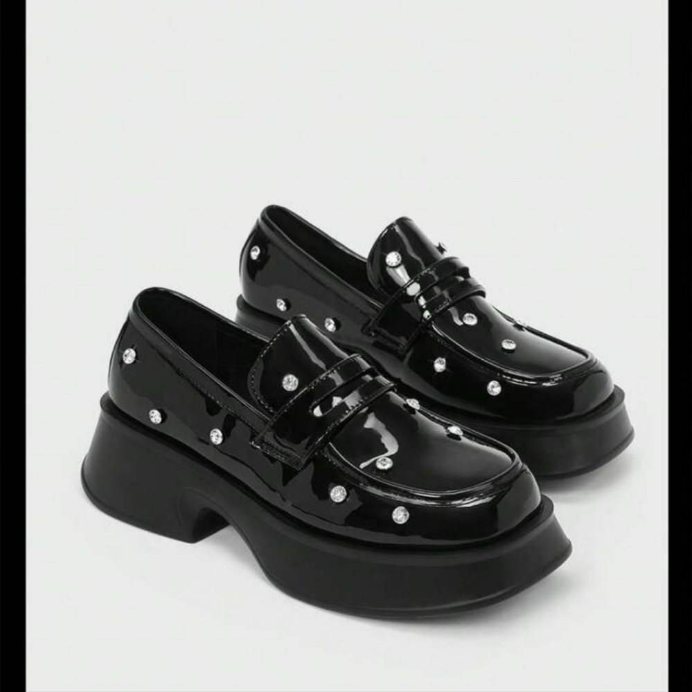 Black Patent Leather Loafers with Stud Accents